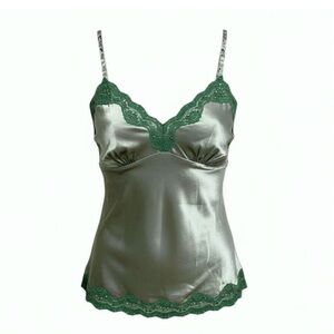 Gold Hawk Silk Green Lace Trim Satin Camisole
